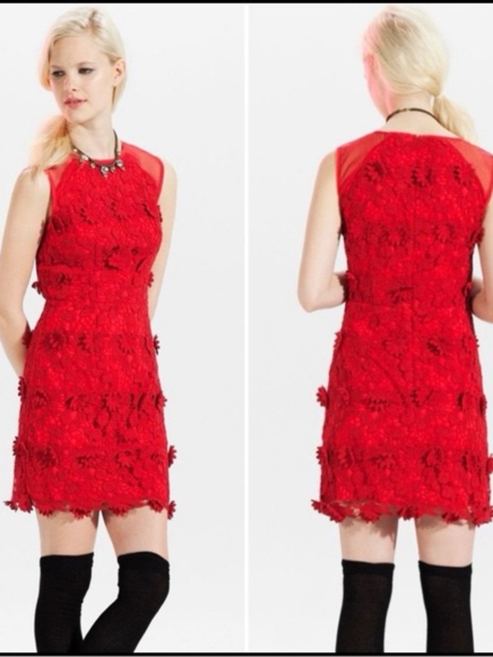 Urban Outfitters Thistle Pearl Bella Rosa Red Appliqué Lace mini dress Size 0